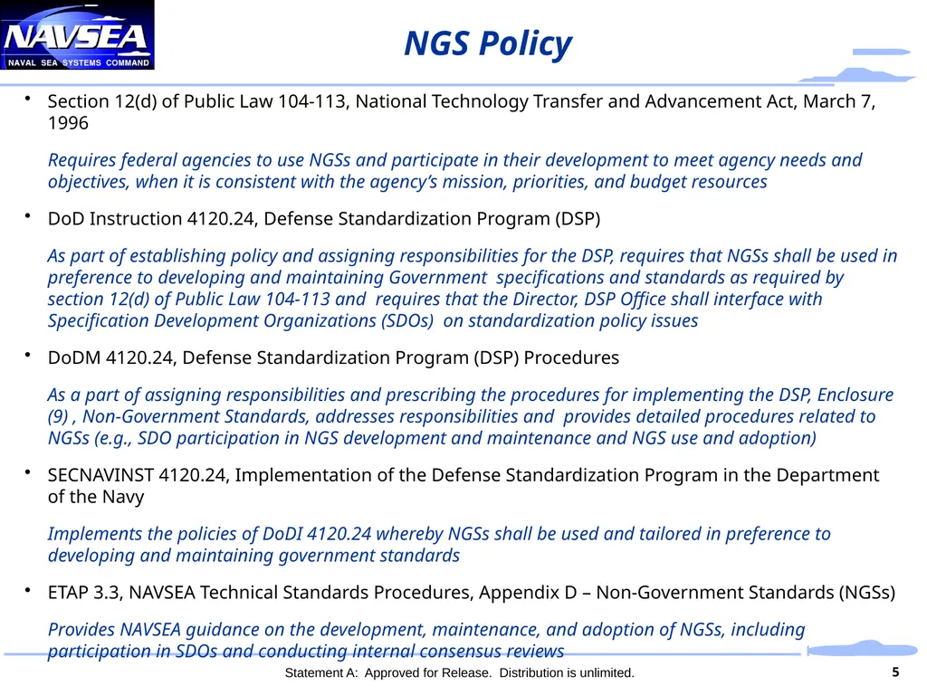 Aligning Standards to Support Navy Missions - slide 5 of 10