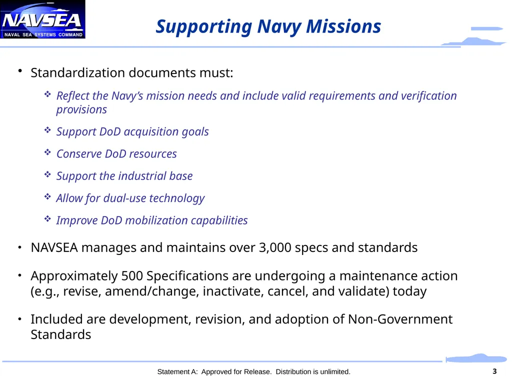Aligning Standards to Support Navy Missions - slide 3 of 10