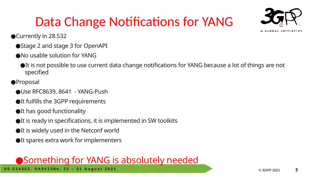 Why use YANG-Push in 3GPP? SA5#138e, 23 – 31 - slide 3 of 10