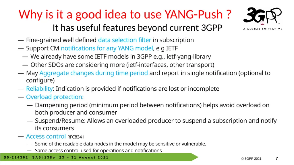 Why use YANG-Push in 3GPP? SA5#138e, 23 – 31 - slide 7 of 10
