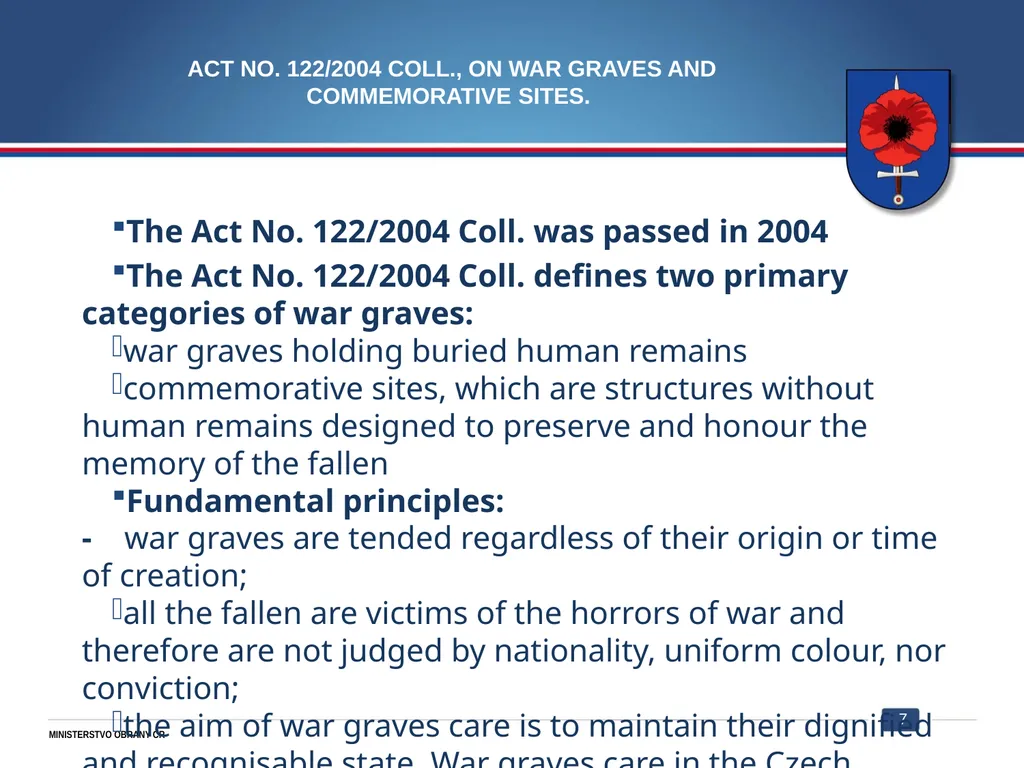 War veterans and war graves Department Care of war - slide 7 of 12