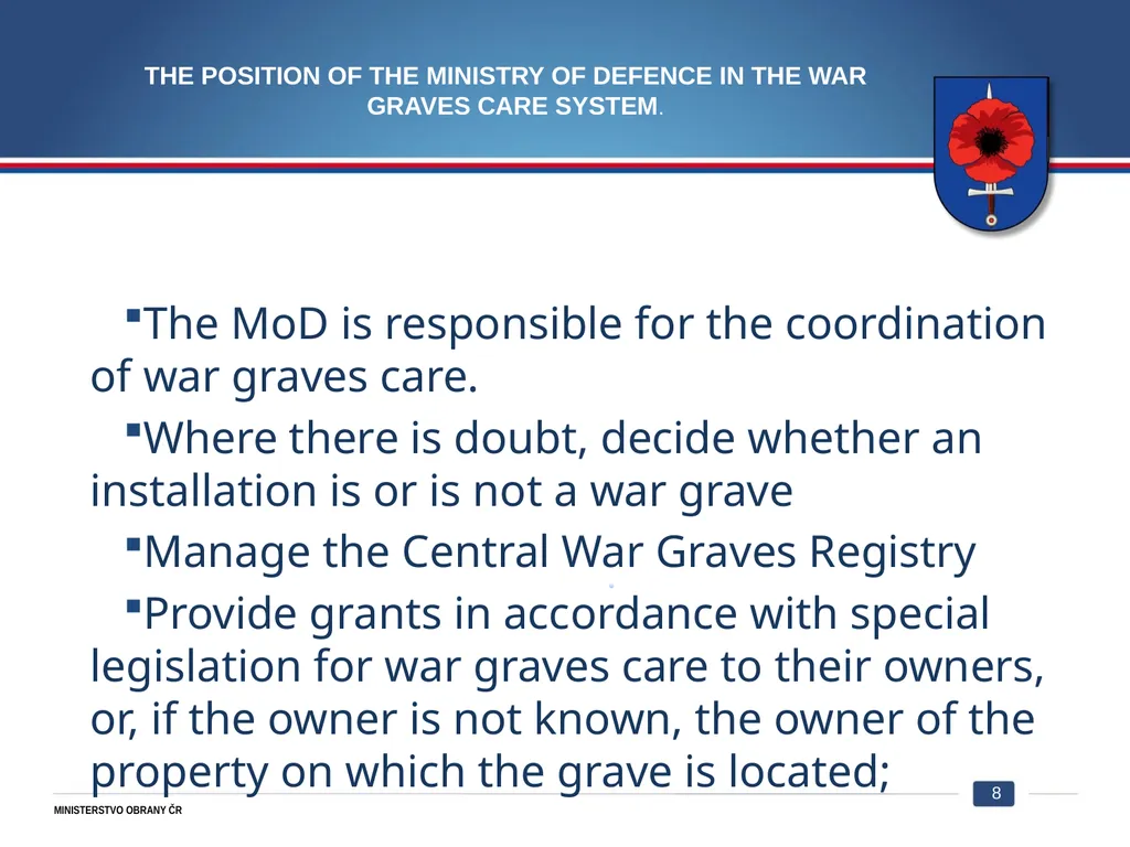 War veterans and war graves Department Care of war - slide 8 of 12