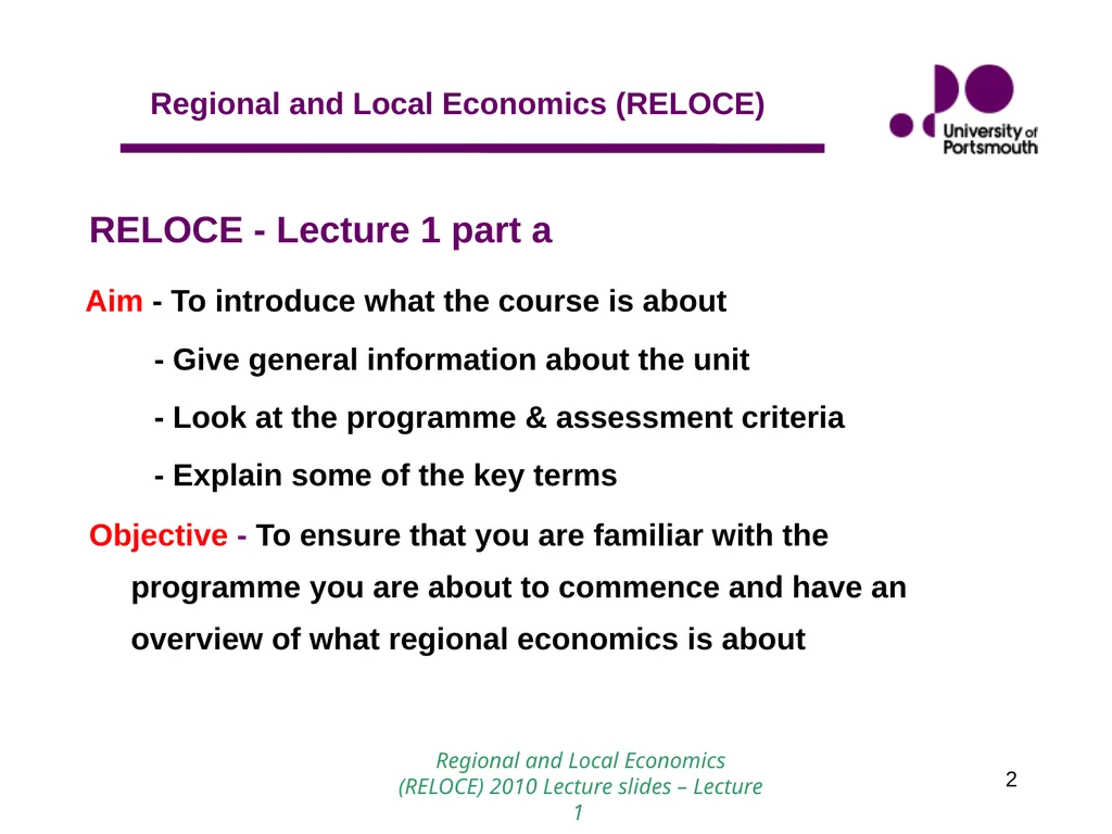 1 Introduction to Regional and Local Economics - slide 2 of 19