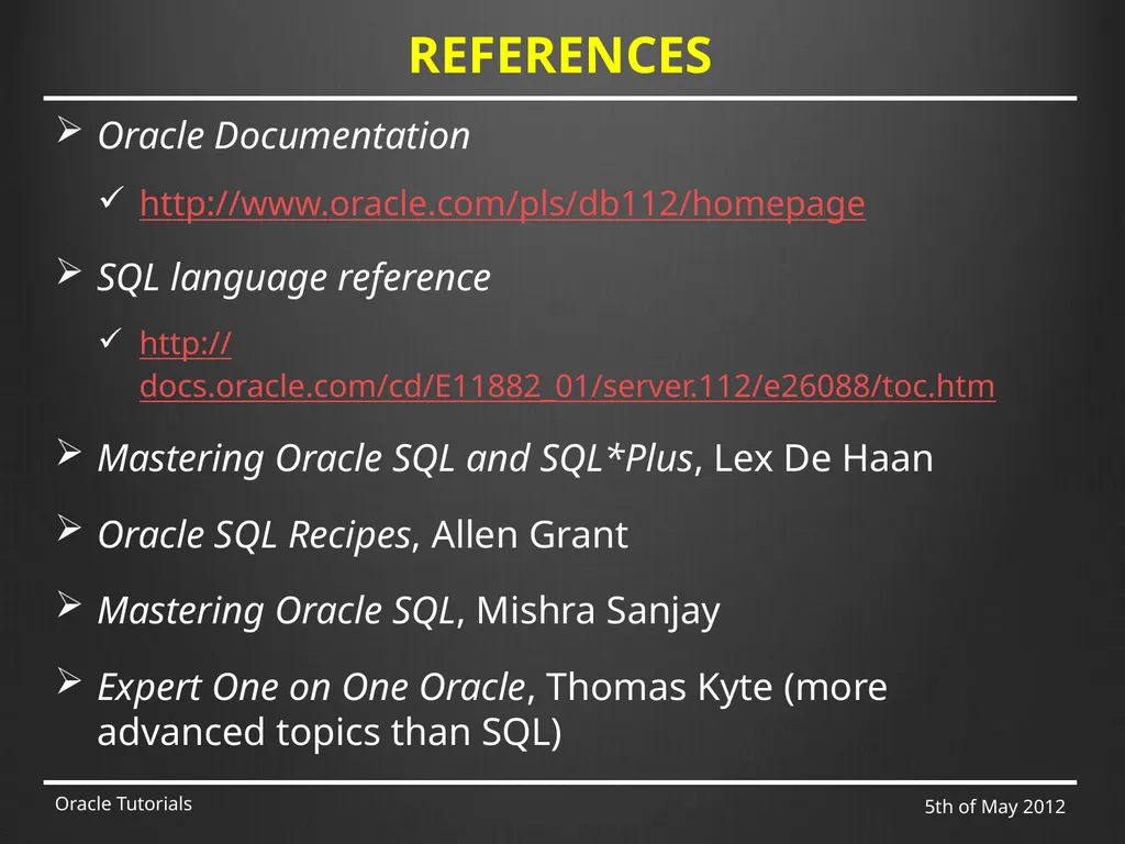 SQL & ADVANCED SQL Marcin Blaszczyk (CERN IT-DB) - slide 67 of 68