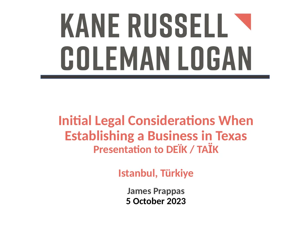 Initial Legal Considerations When Establishing a - slide 1 of 13
