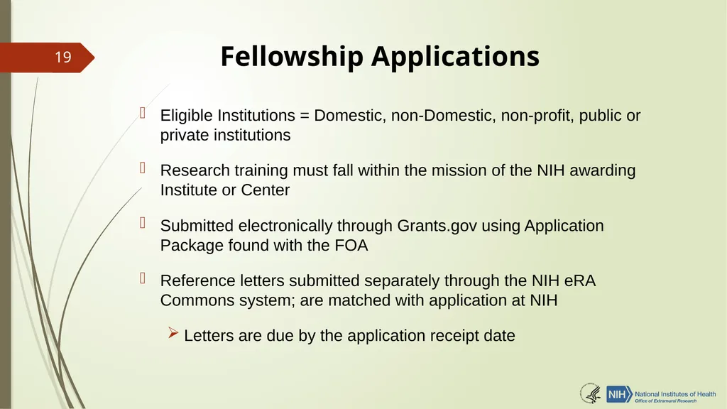 Understanding NRSA Fellowships (“F”) and Training - slide 19 of 54