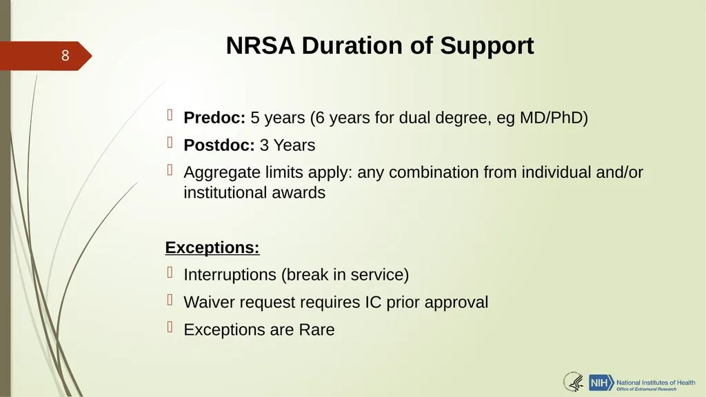 Understanding NRSA Fellowships (“F”) and Training - slide 8 of 54