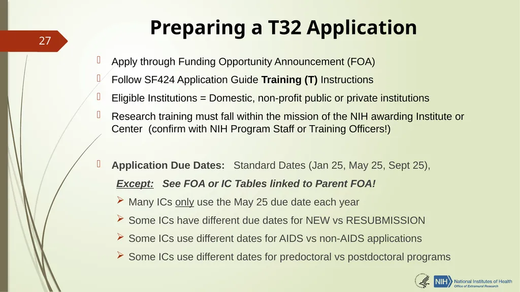Understanding NRSA Fellowships (“F”) and Training - slide 27 of 54