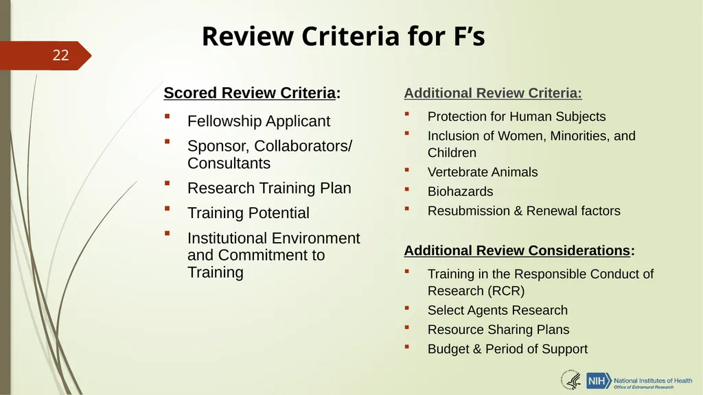 Understanding NRSA Fellowships (“F”) and Training - slide 22 of 54