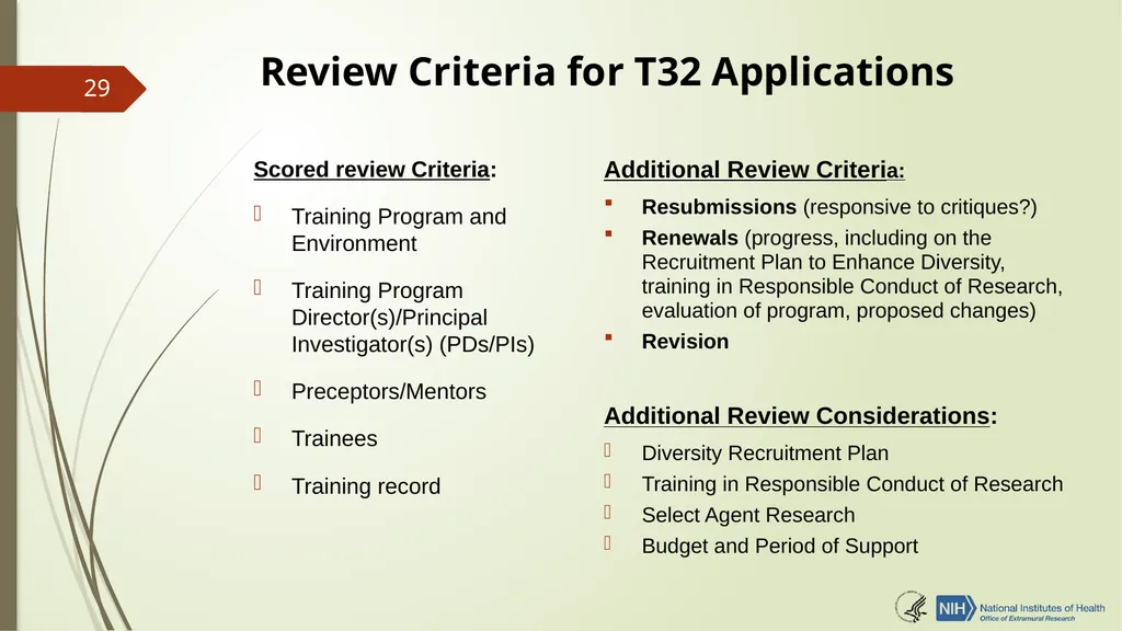 Understanding NRSA Fellowships (“F”) and Training - slide 29 of 54