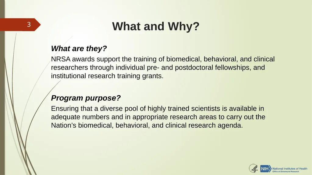 Understanding NRSA Fellowships (“F”) and Training - slide 3 of 54