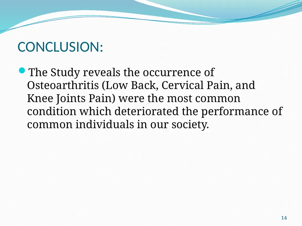1 THE OCCURRENCE OF OSTEOARTHRITIS AMONG THE CASES - slide 14 of 16