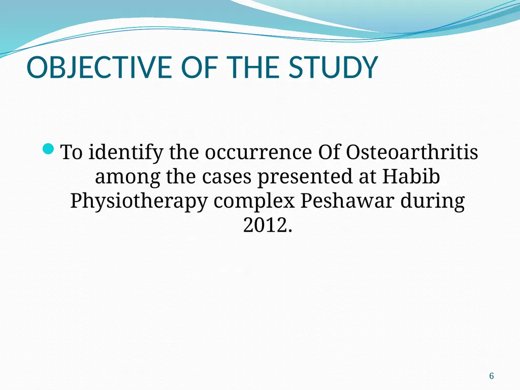 1 THE OCCURRENCE OF OSTEOARTHRITIS AMONG THE CASES - slide 6 of 16