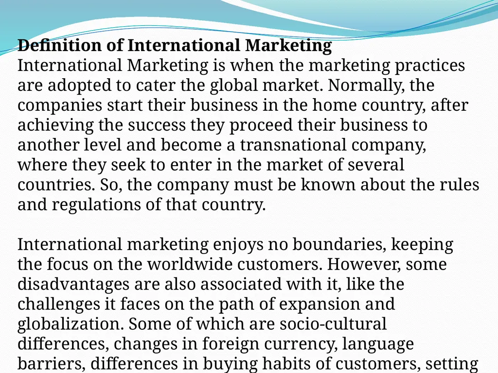 Difference between Domestic Marketing and - slide 5 of 12