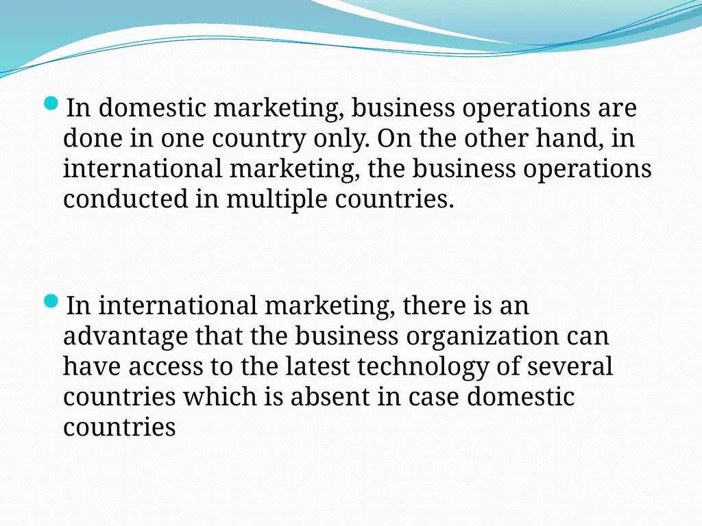 Difference between Domestic Marketing and - slide 7 of 12