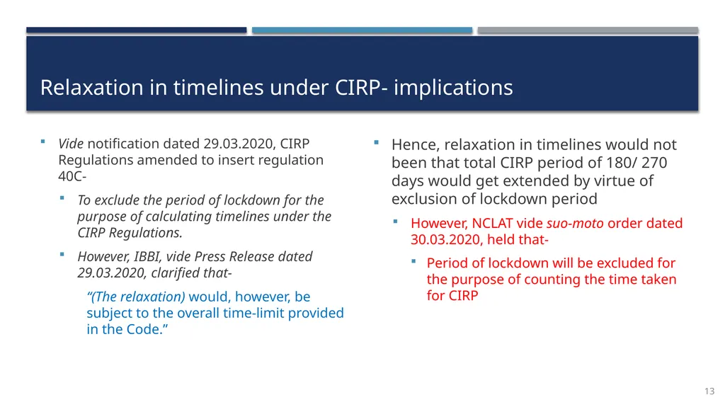 COVID-19 & Recent Changes in IBC Framework - slide 13 of 24