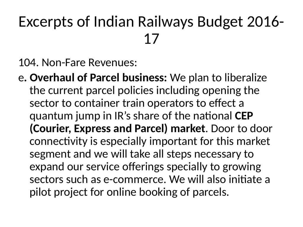 Indian Railways Parcel Business CEP B2C E-Commerce - slide 17 of 44