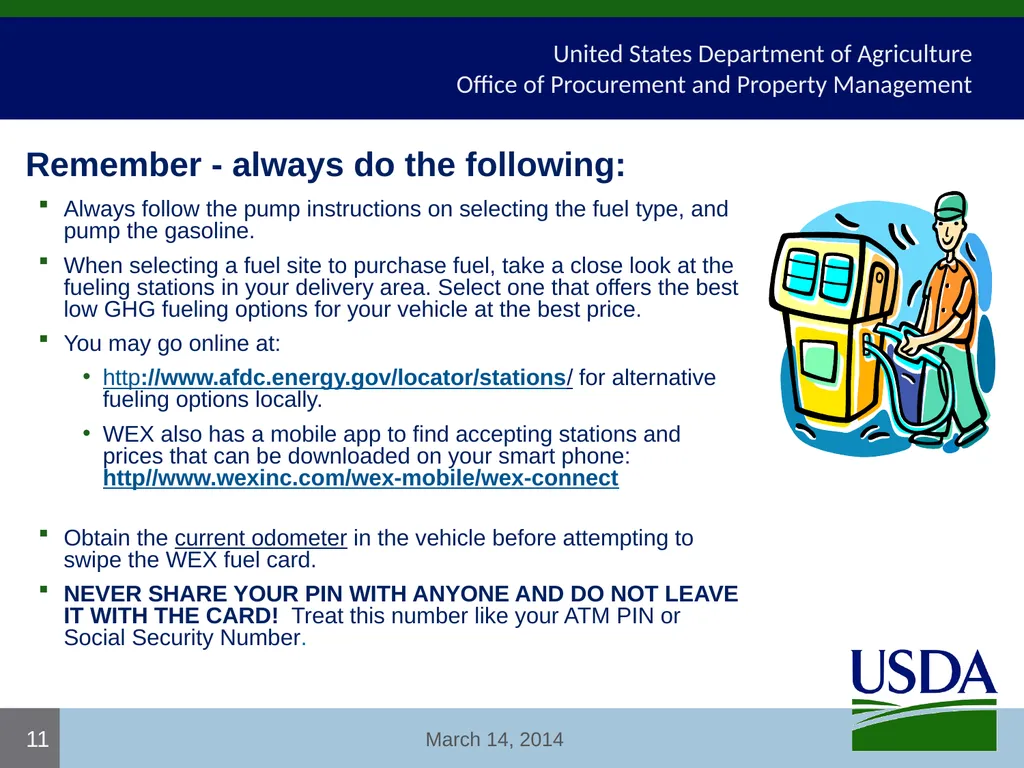 USDA Fleet Card User Certification Course USDA - - slide 11 of 12