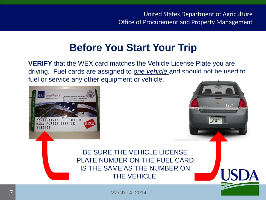 USDA Fleet Card User Certification Course USDA - - slide 7 of 12