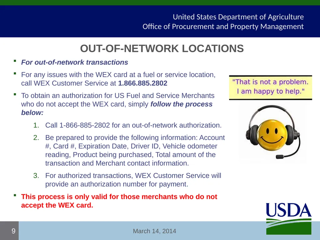 USDA Fleet Card User Certification Course USDA - - slide 9 of 12