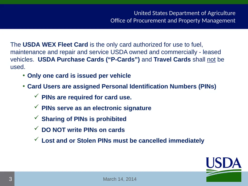 USDA Fleet Card User Certification Course USDA - - slide 3 of 12
