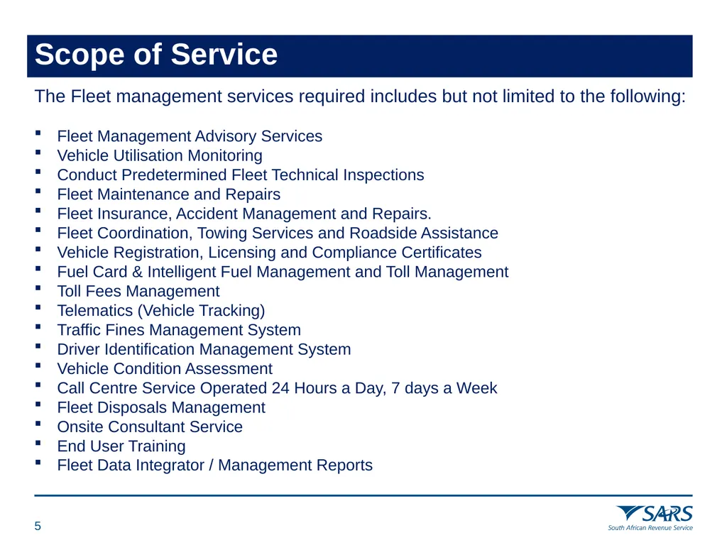28 April 2022 PROVISION OF FLEET MANAGEMENT - slide 5 of 26