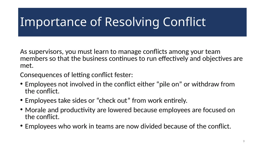Conflict Resolution Training 2 WELCOME! Conflict - slide 9 of 34