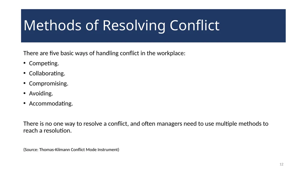 Conflict Resolution Training 2 WELCOME! Conflict - slide 12 of 34