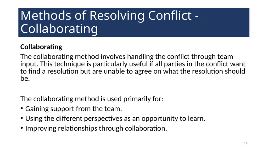Conflict Resolution Training 2 WELCOME! Conflict - slide 14 of 34