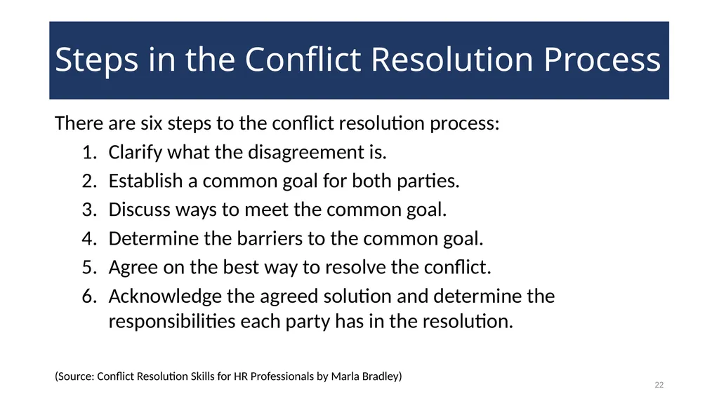 Conflict Resolution Training 2 WELCOME! Conflict - slide 22 of 34