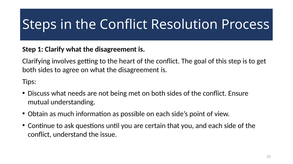 Conflict Resolution Training 2 WELCOME! Conflict - slide 23 of 34