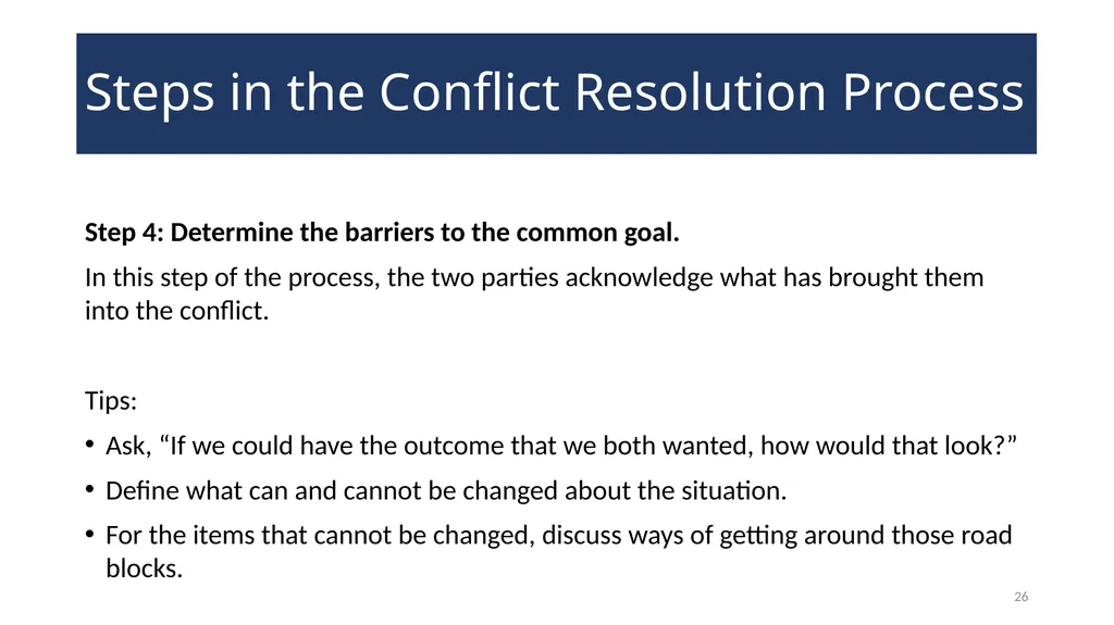 Conflict Resolution Training 2 WELCOME! Conflict - slide 26 of 34