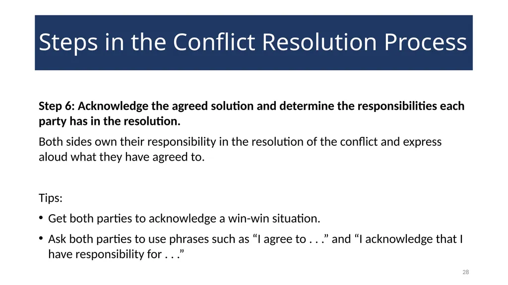Conflict Resolution Training 2 WELCOME! Conflict - slide 28 of 34