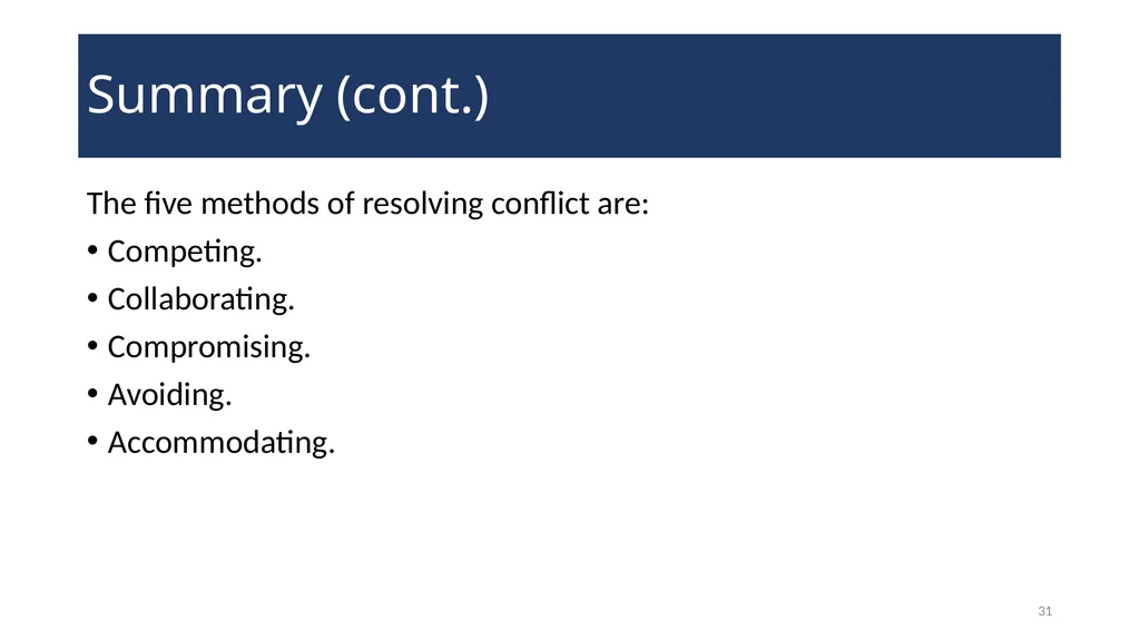 Conflict Resolution Training 2 WELCOME! Conflict - slide 31 of 34