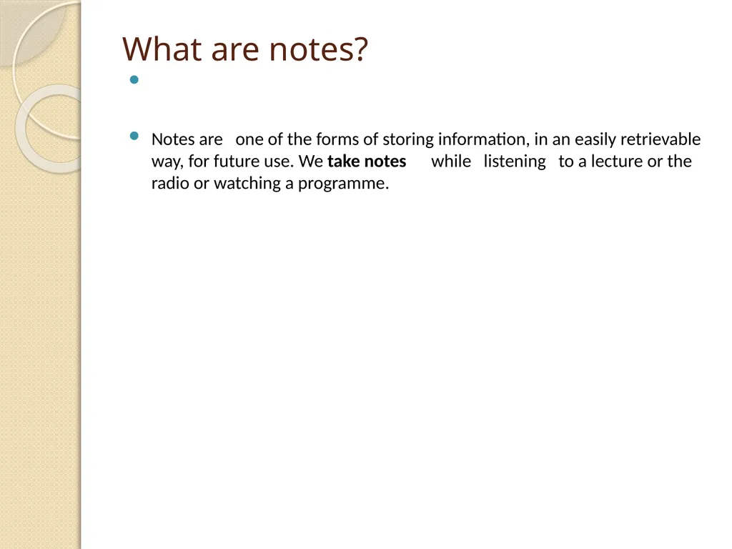 SYBSc ENGLISH US03AENG21 Topic 6 & 7 Note-Taking & - slide 2 of 12