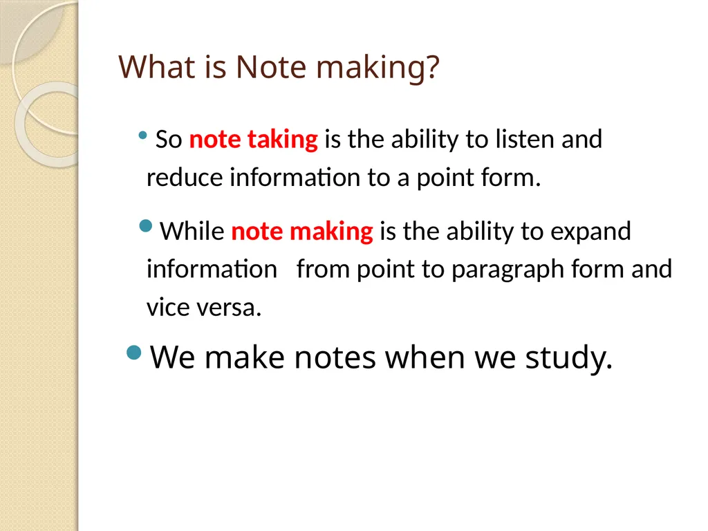 SYBSc ENGLISH US03AENG21 Topic 6 & 7 Note-Taking & - slide 3 of 12