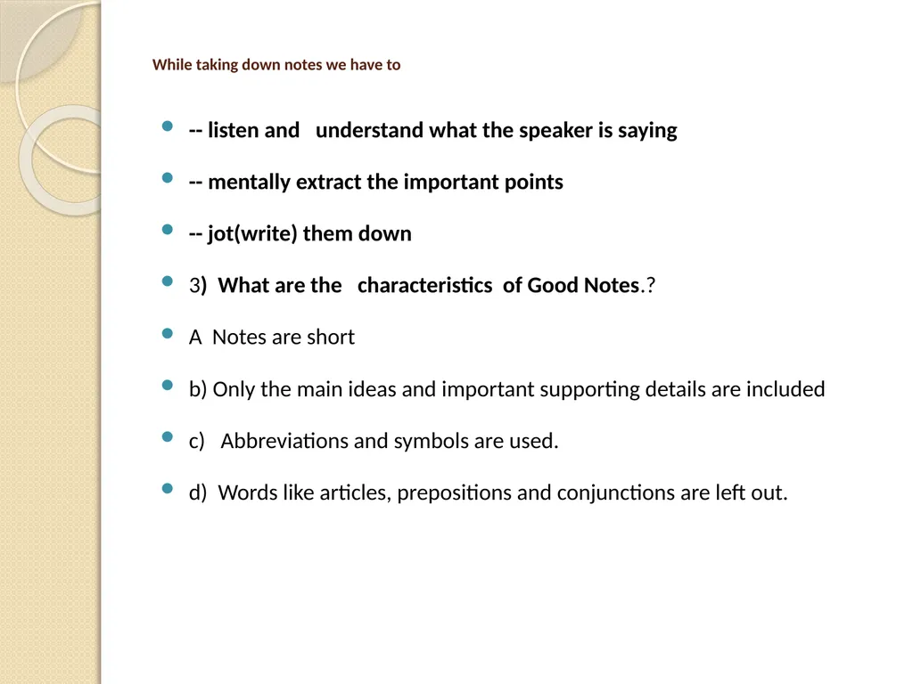 SYBSc ENGLISH US03AENG21 Topic 6 & 7 Note-Taking & - slide 5 of 12