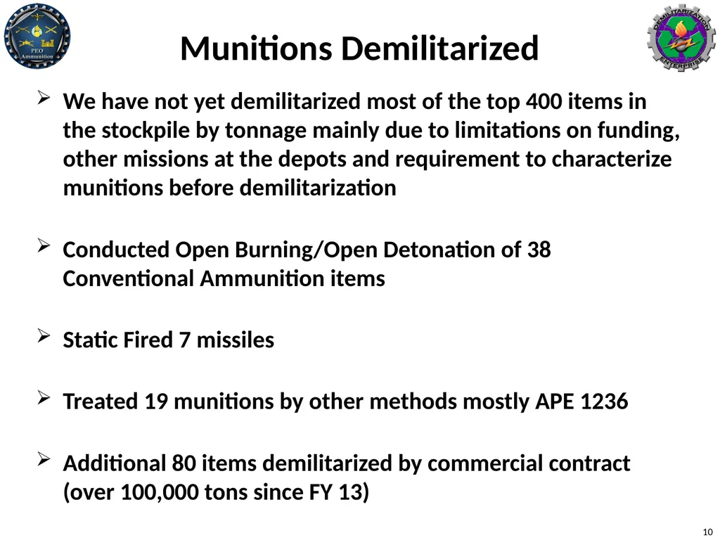 Clarifications on Demilitarization Polices and - slide 10 of 15