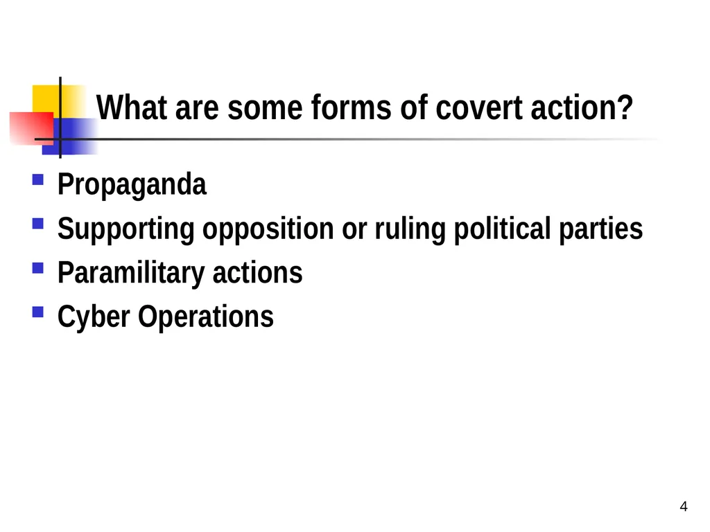 Chapter 19 – Covert Actions Learning Objectives - slide 4 of 31