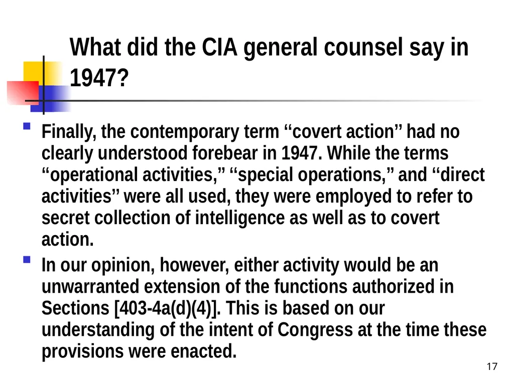 Chapter 19 – Covert Actions Learning Objectives - slide 17 of 31