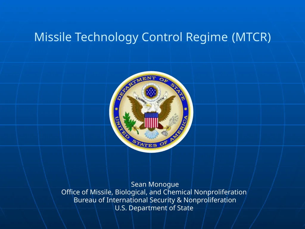 Missile Technology Control Regime (MTCR) Sean - slide 1 of 15