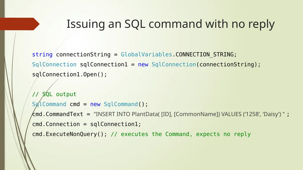 SQL commands from C# and ASP.net SQL commands - slide 4 of 8