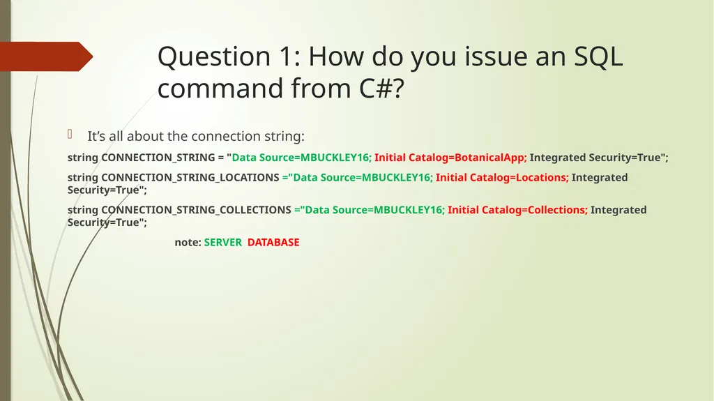 SQL commands from C# and ASP.net SQL commands - slide 3 of 8
