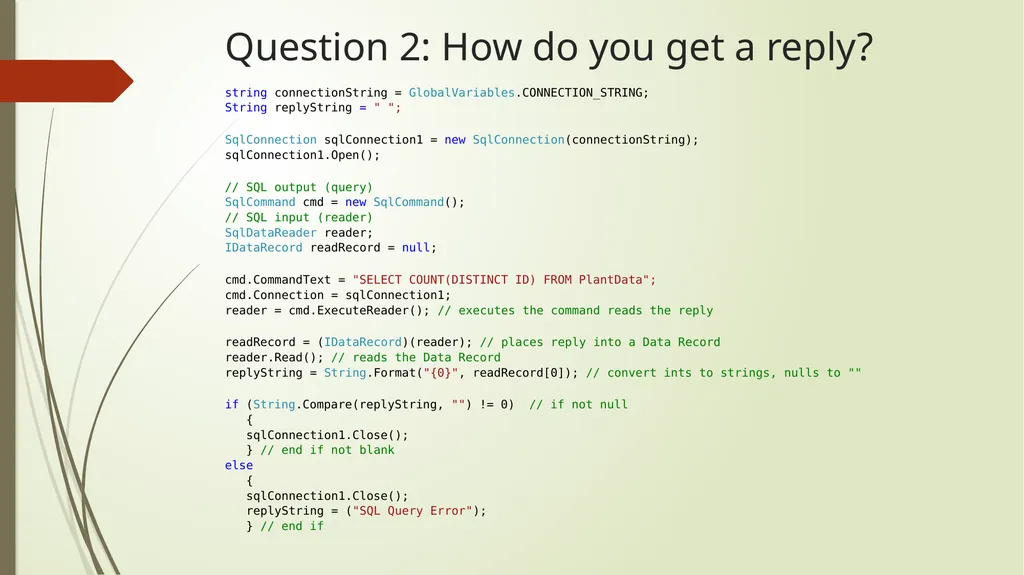 SQL commands from C# and ASP.net SQL commands - slide 5 of 8