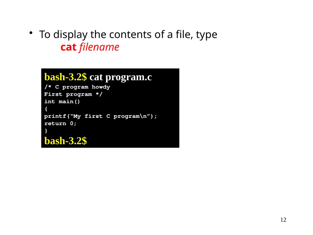 Introduction to Unix: Basic Command Line Commands - slide 12 of 48