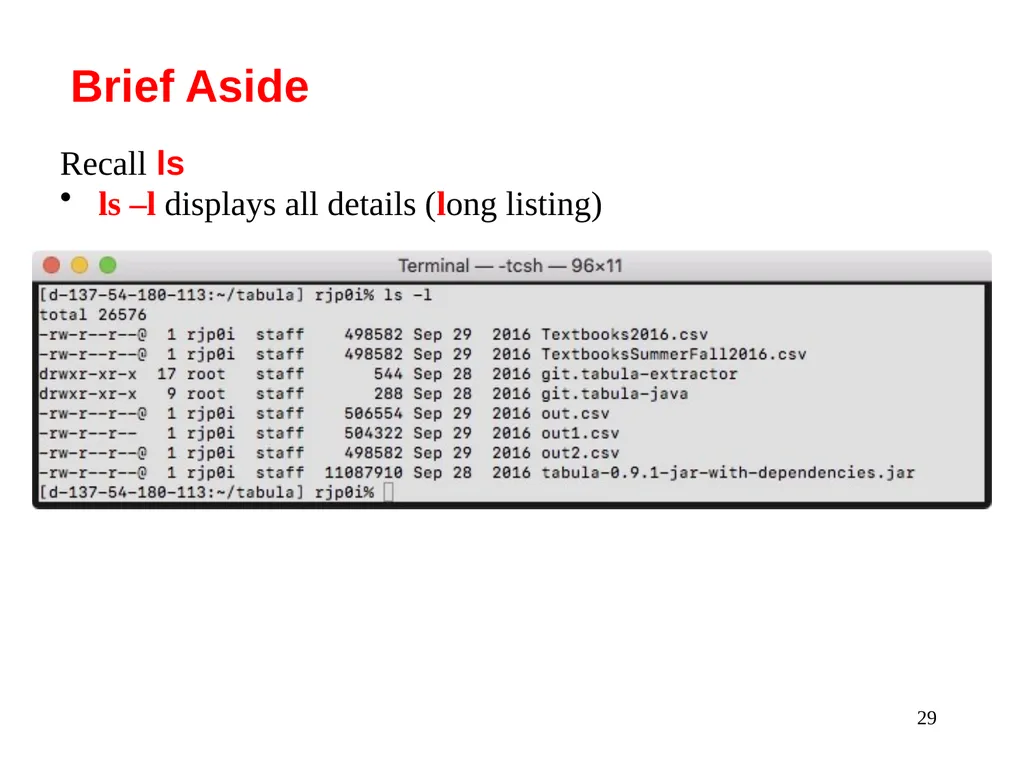 Introduction to Unix: Basic Command Line Commands - slide 29 of 48