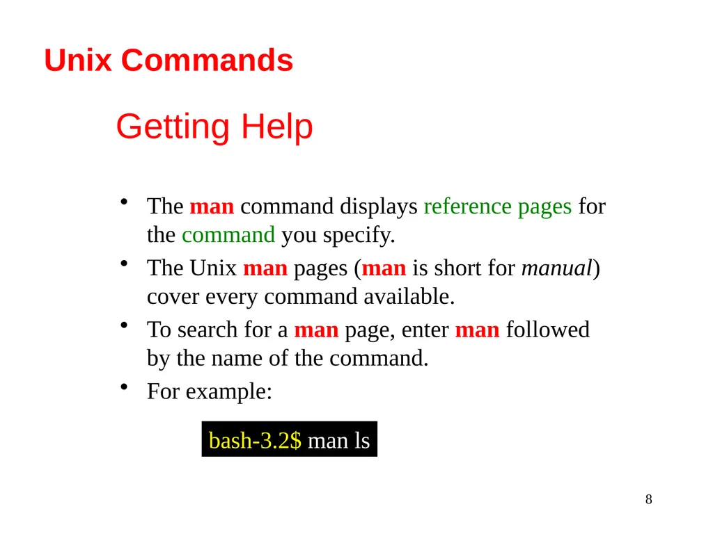 Introduction to Unix: Basic Command Line Commands - slide 8 of 48