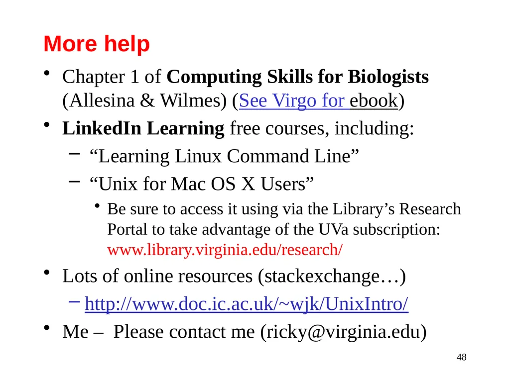 Introduction to Unix: Basic Command Line Commands - slide 48 of 48