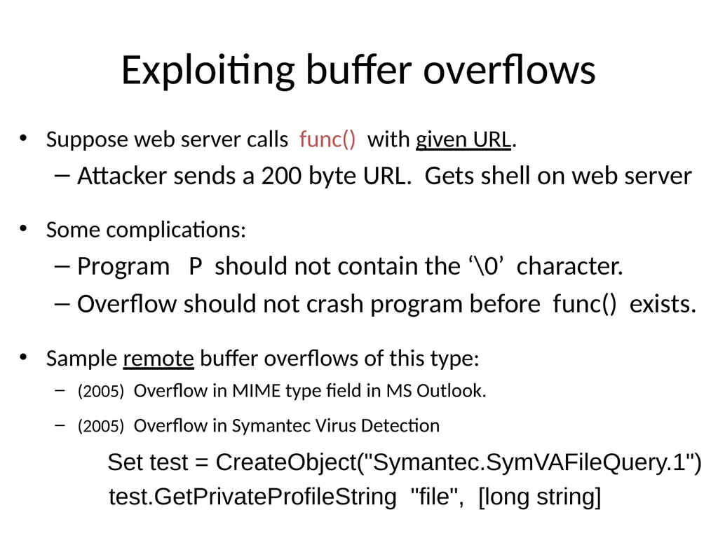 Control hijacking attacks Attacker’s goal: Take - slide 9 of 23