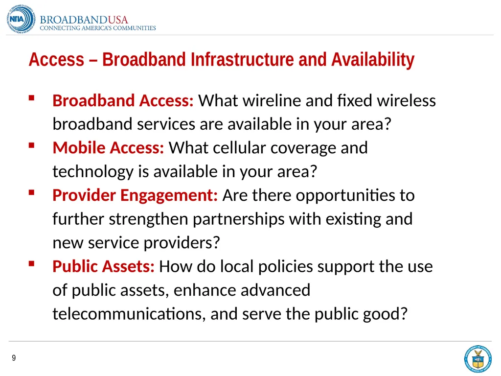 BroadbandUSA Connectivity Assessment Tool - - slide 9 of 19
